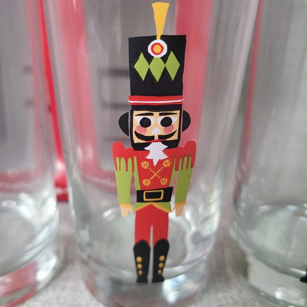 Crate & Barrel Nutcracker Tumblers 12 oz Set of 8 Holiday Christmas Glassware